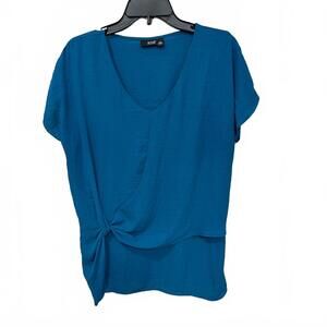 a.n.a Teal Short Sleeve Knot Front Blouse- Size Medium